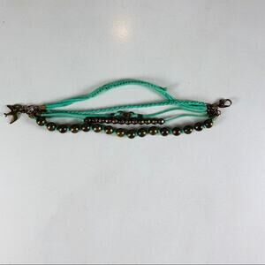 Green Braided Multistrand Bronze Beaded Bracelet